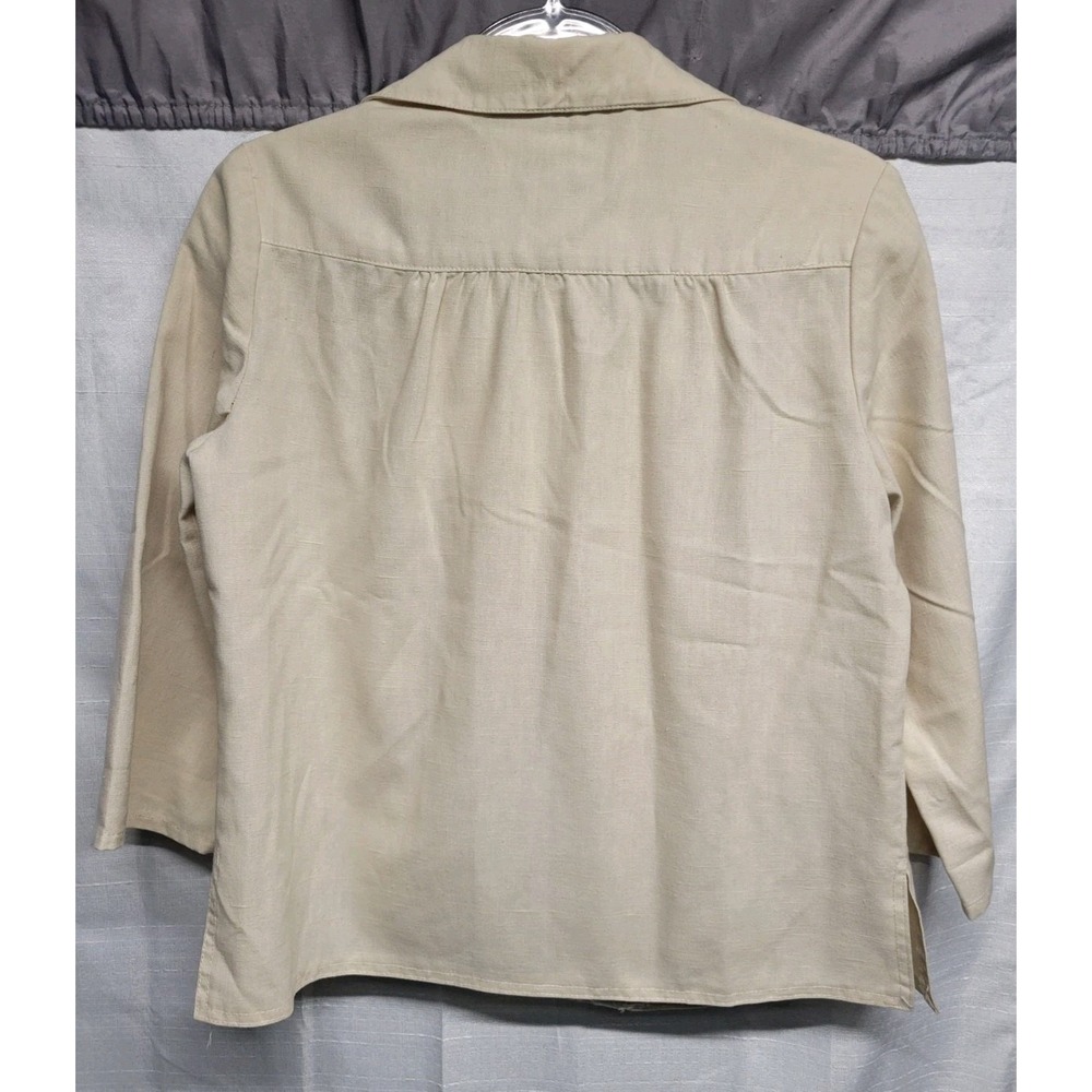 Vintage 90's Rocky Road Beige Twill Crop 3/4 Sleeve Open Front Jacket Womens 10 - Picture 3 of 10
